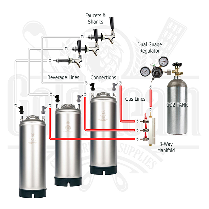 3 Tap Home Brew Beer Kegerator Conversion Kit Dispense from 3 Different Kegs! 